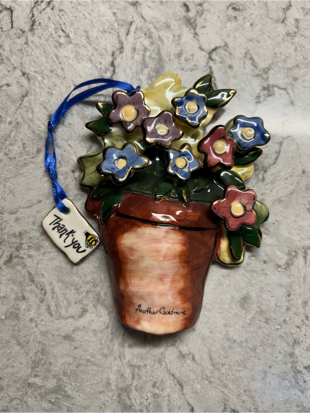 Blue Sky Ceramic Flower Pot Wall Hanging in Blue, Pink, Green, Yellow, Brown